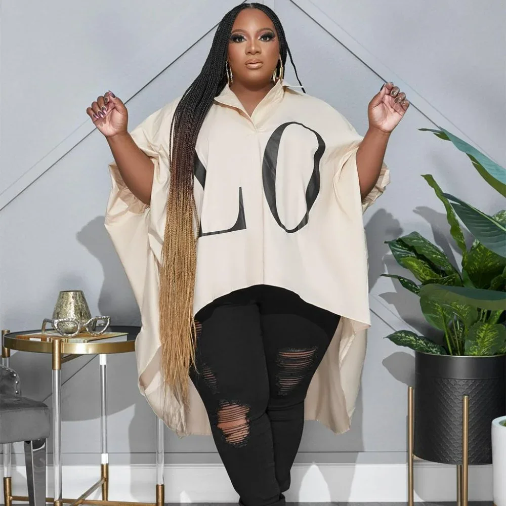Asymmetrical Streetwear Letter 4-Way Stretch Spandex Blouse - Picture 3 of 3